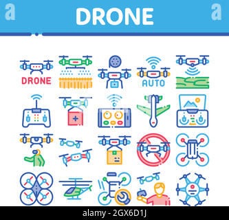 Drone Fly Quadrocopter Collection Icons Set Vector Stock Vector