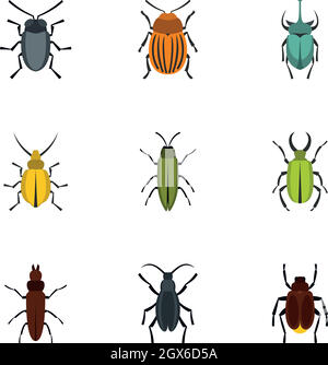 Beetle icons set, flat style Stock Vector