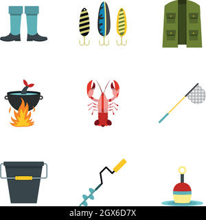 Fishing rod icons set. Cartoon set of fishing rod vector icons for web  design Stock Vector