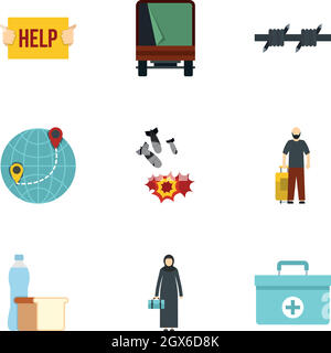 Illegal immigrants icons set, flat style Stock Vector