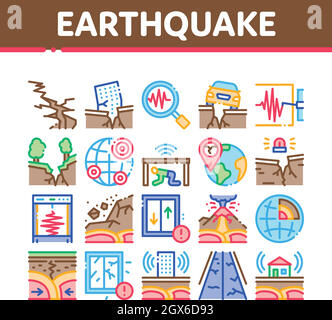 Earthquake Disaster Collection Icons Set Vector Stock Vector