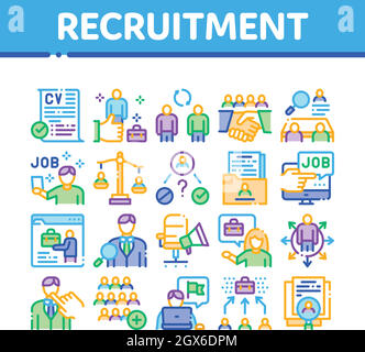 Recruitment And Research Employee Icons Set Vector Stock Vector