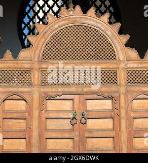 The traditional and handcrafted door of Quaraouiyine library in Fez in ...