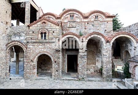 Ancient Byzantine Church in Mystras Byzantine City Peloponnese Greece Stock Photo