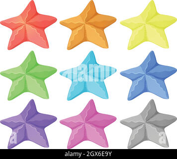 Starfish in nine different colors Stock Vector