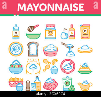 Mayonnaise Spice Sauce Collection Icons Set Vector Stock Vector