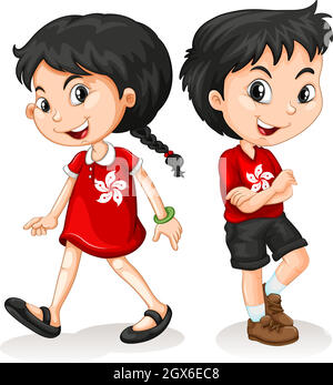 Little boy and girl from Hong Kong Stock Vector