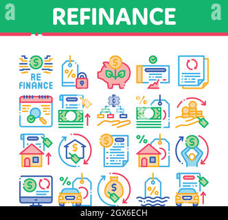 Refinance Financial Collection Icons Set Vector Stock Vector