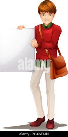 Student boy holding empty board cartoon sticker illustration Stock ...