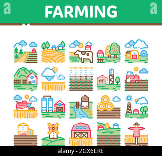 Farming Landscape Collection Icons Set Vector Stock Vector