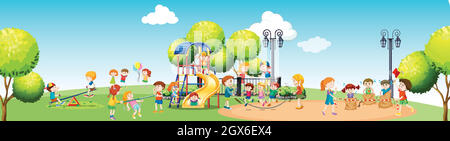 Kids playground in the park with rainbow in the sky at daytime cartoon  style Stock Vector Image & Art - Alamy