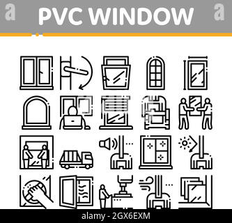Pvc Window Frames Collection Icons Set Vector Stock Vector