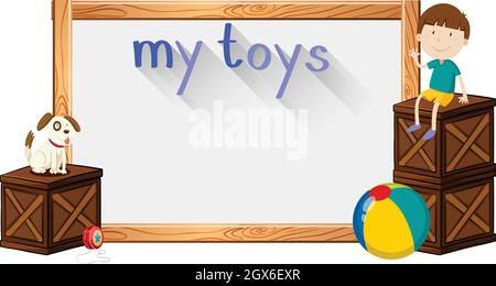 Border template with boy and toys Stock Vector