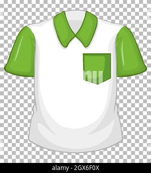 Blank white shirt with green short sleeves and pocket on transparent Stock Vector