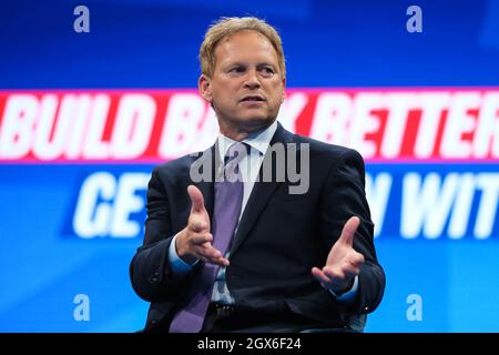 Manchester, UK. 04th Oct, 2021. Manchester, Uk. Monday, Oct. 4, 2021 . In conversation with Grant Shapps, Secretary of State for Transport Conservative Party 2021 Conference Credit: Julie Edwards/Alamy Live News Stock Photo