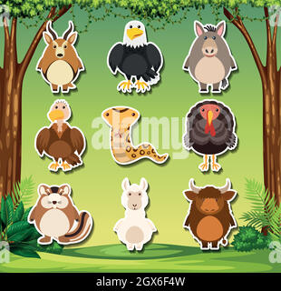 Set of wild animals sticker Stock Vector