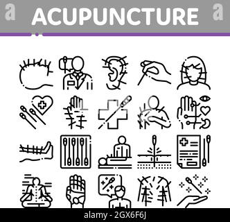 Acupuncture Therapy Collection Icons Set Vector Stock Vector