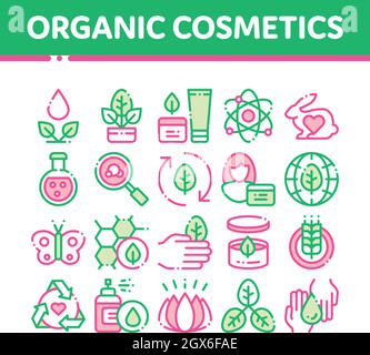 Organic Cosmetics Vector Thin Line Icons Set. Stock Vector