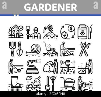 Gardener Instrument Collection Icons Set Vector Stock Vector