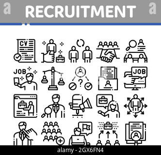 Recruitment And Research Employee Icons Set Vector Stock Vector