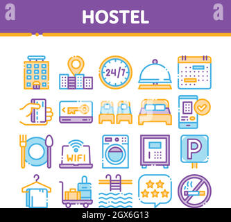 Collection Hostel Elements Vector Sign Icons Set Stock Vector