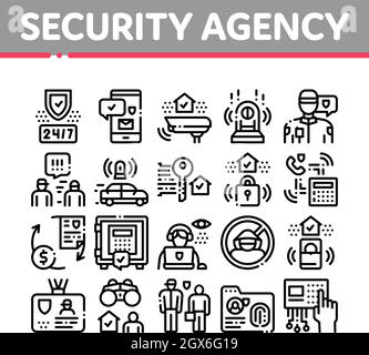 Security Agency Property Protect Icons Set Vector Stock Vector