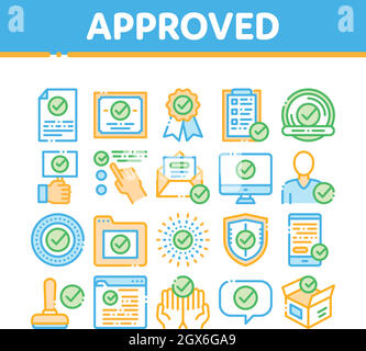Approved Collection Elements Vector Icons Set Stock Vector