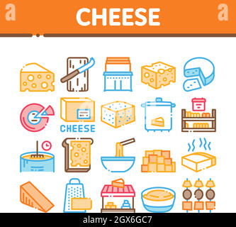 Cheese Dairy Food Collection Icons Set Vector Stock Vector