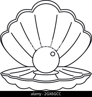 Sea shell with pearl icon, outline style Stock Vector