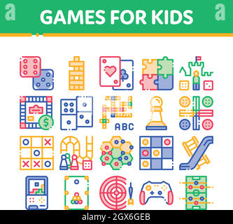 Interactive Kids Games Vector Thin Line Icons Set Stock Vector