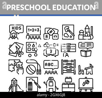 Preschool Education Collection Icons Set Vector Stock Vector