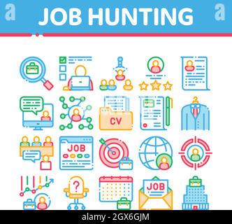 Job Hunting Collection Elements Vector Icons Set Stock Vector