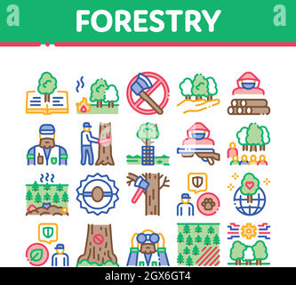 Forestry Lumberjack Collection Icons Set Vector Stock Vector