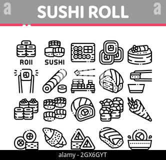 Sushi Roll Asian Dish Collection Icons Set Vector Stock Vector