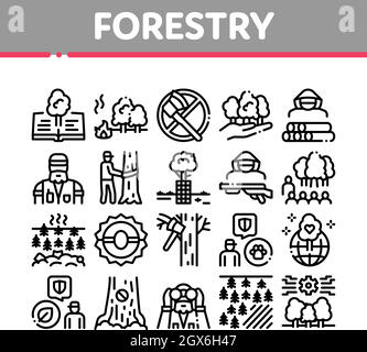 Forestry Lumberjack Collection Icons Set Vector Stock Vector