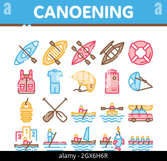 Canoeing Collection Elements Icons Set Vector Stock Vector