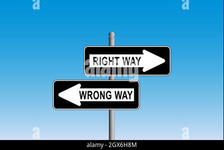 Wrong Way - Right Way signs with blue background - Vector Illustration Stock Vector