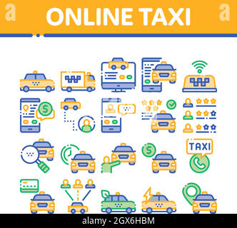 Online Taxi Collection Elements Icons Set Vector Stock Vector