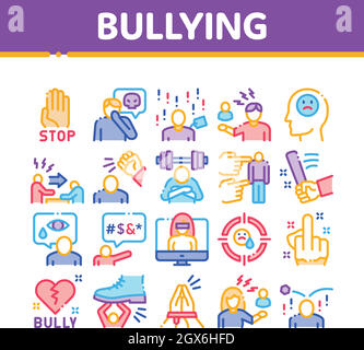 Bullying Aggression Collection Icons Set Vector Stock Vector