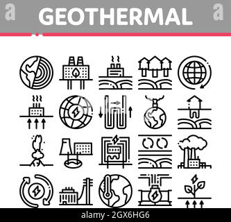 Geothermal Energy Collection Icons Set Vector Illustrations Stock Vector