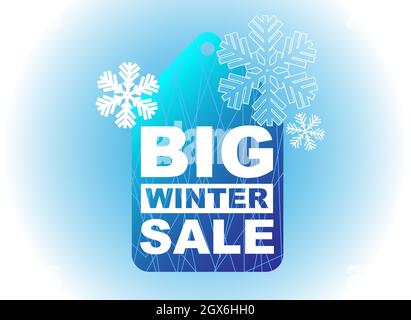 Winter sale banner design, vector illustration. Tag element and snowflakes in blue background. Poster for advertising. Stock Vector