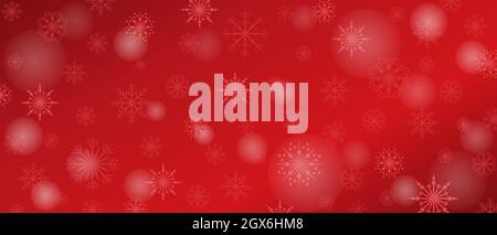 Christmas and New Year background with big and small snowflakes in red background. Winter banner with copy space. Stock Vector