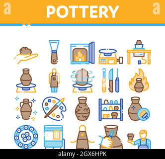 Pottery And Ceramics Collection Icons Set Vector Stock Vector Image ...