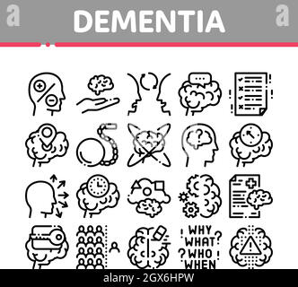 Dementia Brain Disease Collection Icons Set Vector Stock Vector