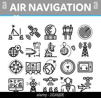 Air Navigation Tool Collection Icons Set Vector Stock Vector