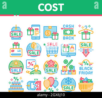 Cost Reduction Sale Collection Icons Set Vector Stock Vector