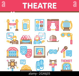 Theatre Equipment Collection Icons Set Vector Stock Vector