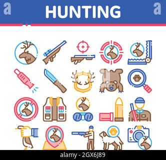 Hunting Equipment Collection Icons Set Vector Stock Vector