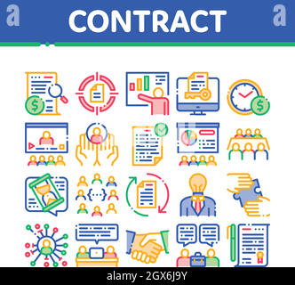 Contract Collection Elements Icons Set Vector Stock Vector
