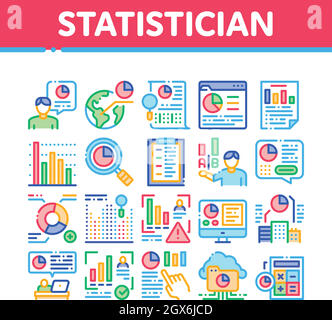 Statistician Assistant Collection Icons Set Vector Stock Vector
